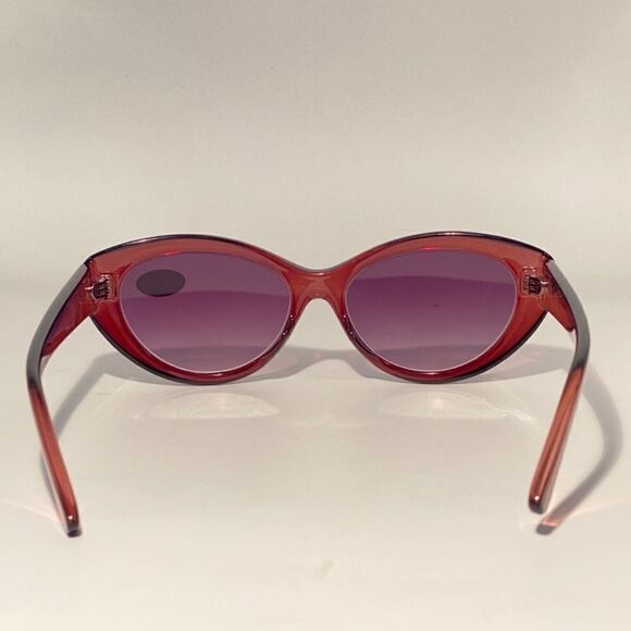 0833 Reading Sunglasses 1.50 Clear Cranberry Sweetheart Frames Purple Lenses NWT main image 7